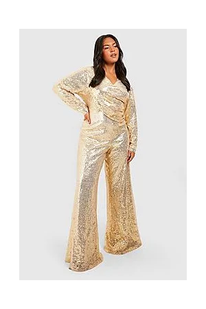 Boohoo Plus Sequin Draped Wide Leg Jumpsuit