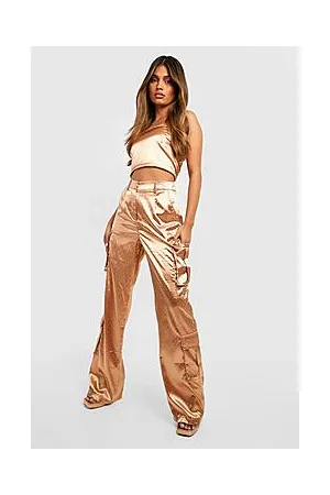 Boohoo Diamante Satin Wide Leg Cargo Trouser