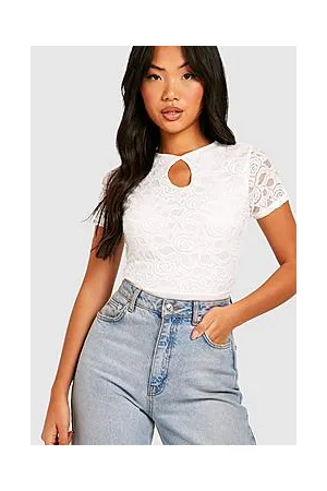 Boohoo Petite Lace Key Hole Short Sleeve Bodysuit