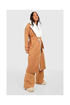 Boohoo Petite Contrast Teddy Collar Wool Coat
