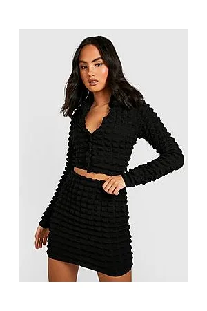 Boohoo Bubble Jersey Crop Shirt & Micro Mini Skirt