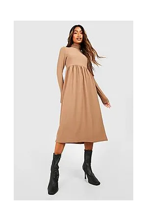 Boohoo Crinkle Rib Roll Neck Midi Dress