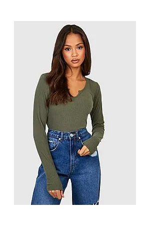 Boohoo Soft Rib Knit Notch Neck Bodysuit