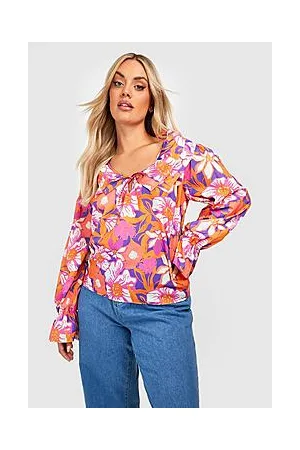 Boohoo Plus Floral Ruffle Blouse