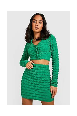 Boohoo Bubble Jersey Crop Shirt & Micro Mini Skirt