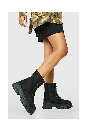 Boohoo Wide Fit Chunky Sole Lace Up Hiker Boots