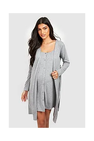 Boohoo Maternity Button Front Nightie And Robe