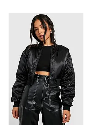 Boohoo Petite Crop Satin Zip Detail Bomber Jacket