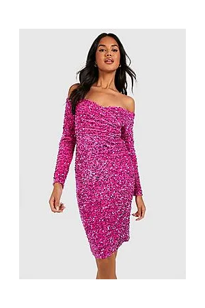 Boohoo Sequin Off The Shoulder Midi Party Dress