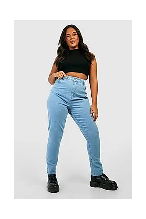 Boohoo Plus Denim Raw Hem High Waist Mom Jean