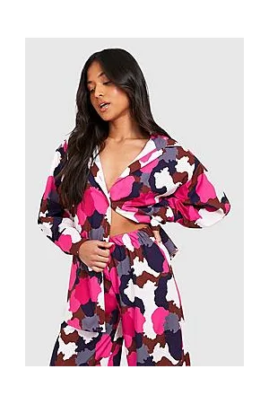 Boohoo Petite Abstract Print Oversized Shirt