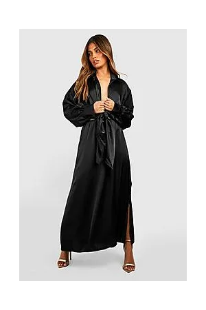 Boohoo Satin Knot Front Shirt & Split Maxi Skirt