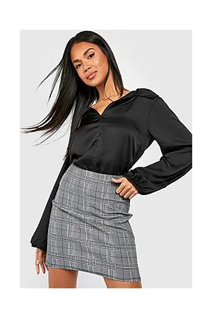Boohoo Textured Satin Collared Blouse