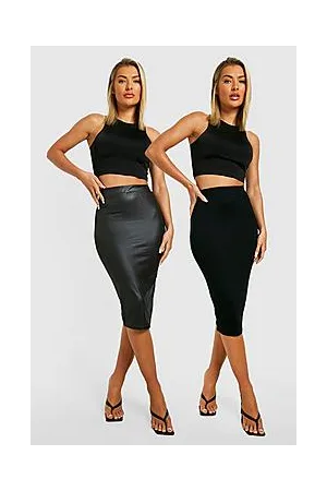 Boohoo 2 Pack Wet Look & Midi Skirt