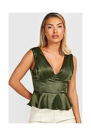 Boohoo Pleat Front Corset Peplum Top