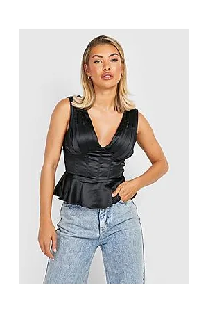 Boohoo Pleat Front Corset Peplum Top
