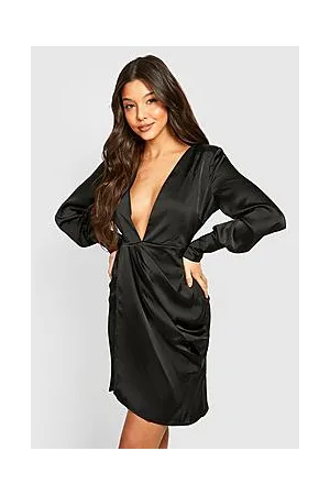 Boohoo Satin Plunge Wrap Drape Dress