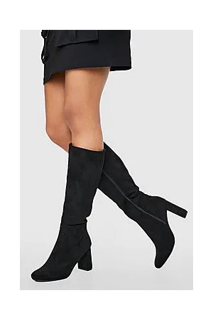 Boohoo Faux Suede Knee High Heeled Boots