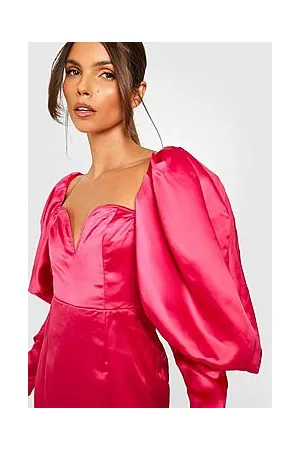 Boohoo Satin Puff Sleeve Midi Dress