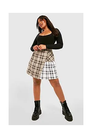 Boohoo Plus Mixed Check Wrap Mini Skirt
