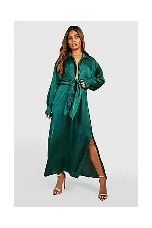 Boohoo Satin Knot Front Shirt & Split Maxi Skirt