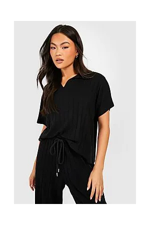 Boohoo Collared Wide Marl Ribbed Loungewear Set
