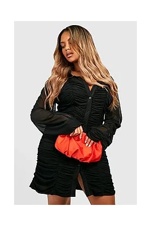 Boohoo Plus Ruched Drape Mesh Shirt Dress