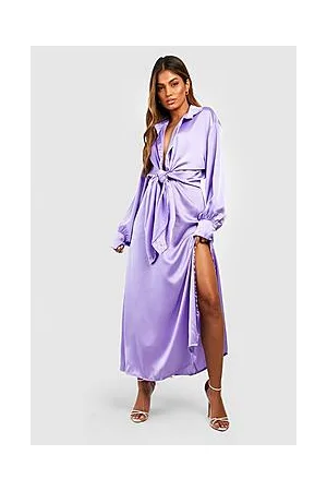 Boohoo Satin Knot Front Shirt & Split Maxi Skirt