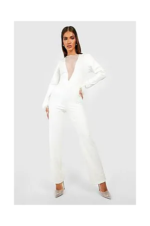 Boohoo Feather Cuff Plunge Jumpsuit