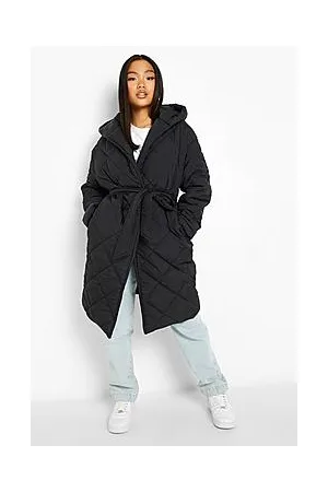 Boohoo Petite Diamond Quilted Belted Puffer Jacket