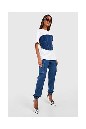 Boohoo High Waisted Denim Cargo Joggers
