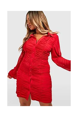Boohoo Plus Ruched Drape Mesh Shirt Dress