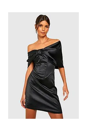 Boohoo Satin Bardot Corset Detail Dress