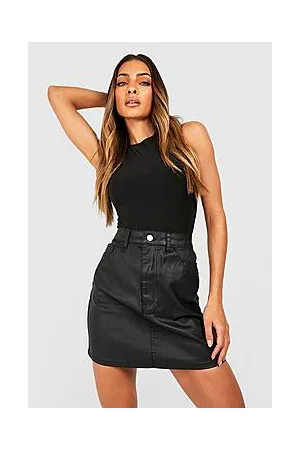 Boohoo Coated High Waisted Denim Mini Skirt