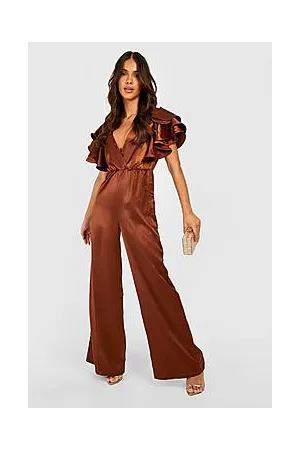 Boohoo Ruffle Sleeve Wide Leg Jumpsuit