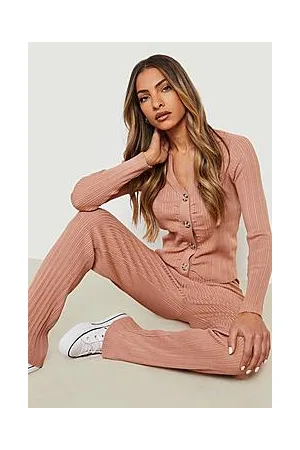 Boohoo Ruched Knitted Shirt And Wide Leg Trouser Set