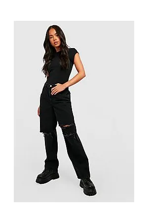Boohoo Petite Dark Wash Ripped Boyfriend Jeans
