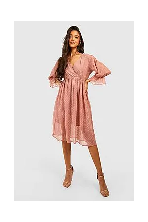 Boohoo Dobby Mesh 3/4 Balloon Sleeve Midi Dress