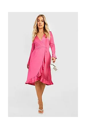 Boohoo Plus Slinky Ruffle Wrap Midi Dress