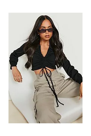 Boohoo Petite Collared Ruched Front Blouse