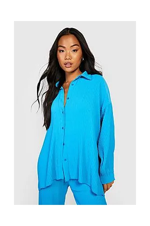 Boohoo Petite Plisse Oversized Shirt