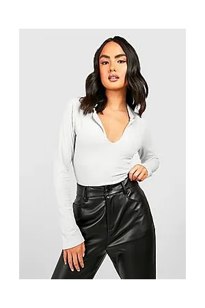 Boohoo Soft Rib Knit Collar Top