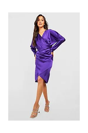 Boohoo Satin Wrap Batwing Midi Dress