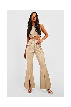 Boohoo Petite Pu Split Front Wide Leg Trousers