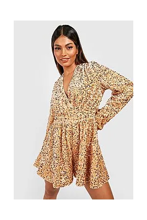 Boohoo Sequin Flare Sleeve Open Back Playsuit