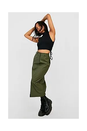 Boohoo Petite Pu High Waist Front Split Midi Skirt
