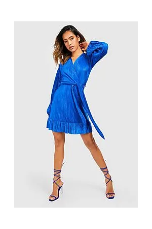 Boohoo Plisse Ruffle Hem Wrap Dress