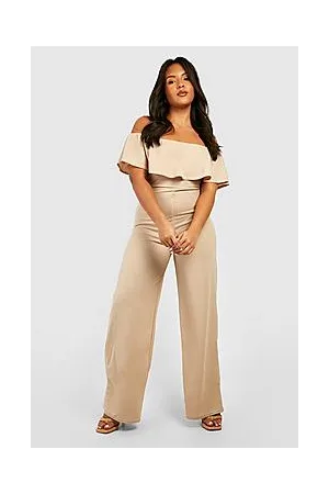 Boohoo Plus Off Shoulder Ruffle Wide Leg Jumpsuit