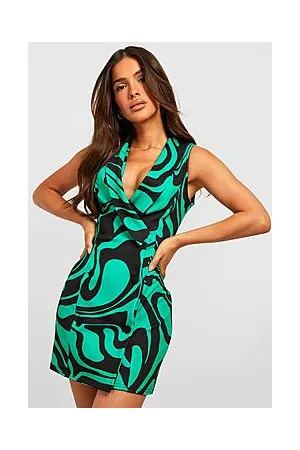 Boohoo Abstract Print Sleeveless Blazer Dress