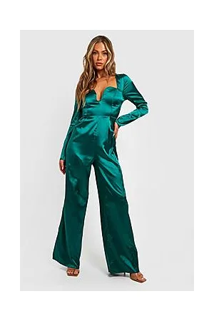 Boohoo Satin Plunge Wide Leg Jumpsuit
